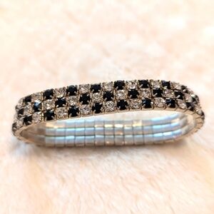 Vintage 80's Black & Clear Rhinestone Stretchy Bracelet